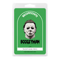 Hallowscents Boogeyman packaging with a green background and white border. Horror Wax Bars. Spooky Wax Bars. Horror Bath and Body. Spooky Bath and Body. 
