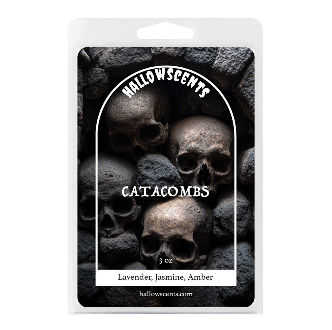 Hallowscents Catacombs wax melt package with skulls design
Horror Wax Bars. Horror Candles. Spooky Wax Bars. Horror Candles. Horror Bath and Body. Spooky bath and body. 