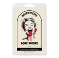 Hallowscents candle packaging with a graphic design of a woman's face and text. Horror Wax Bars. Horror Candles. Spooky Wax Bars. Horror Candles. Horror Bath and Body. Spooky bath and body. 