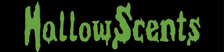 Green 'HallowScents' text on a black background Logo