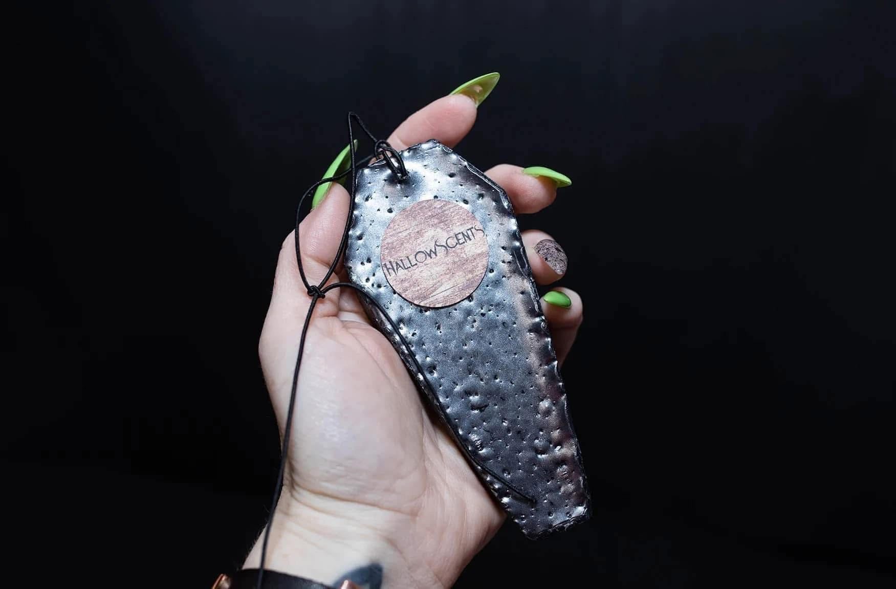 HallowScents Hearse Freshie. Horror themed wax bars. Horror bath and body products