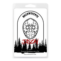 Hallowscents Jason candle packaging with a mask design and forest silhouette.
Horror Wax Bars. Horror Candles. Spooky Wax Bars. Horror Candles. Horror Bath and Body. Spooky bath and body. 