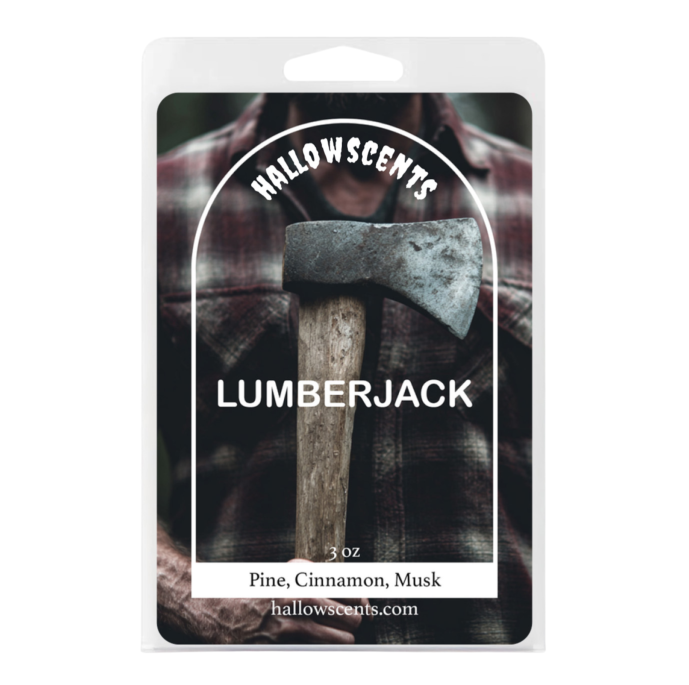 Hallowscents Lumberjack wax melt package with an axe graphic on a white background
Horror Wax Bars. Horror Candles. Spooky Wax Bars. Horror Candles. Horror Bath and Body. Spooky bath and body. 