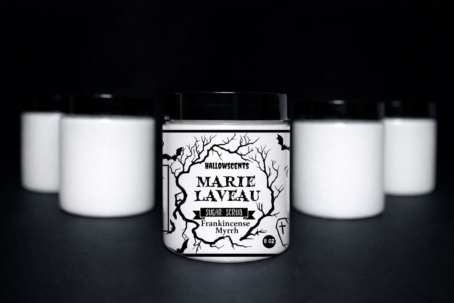 sugar scrub with 'Marie Laveau' label in a dark setting
Horror Wax Bars. Horror Candles. Spooky Wax Bars. Horror Candles. Horror Bath and Body. Spooky bath and body. 