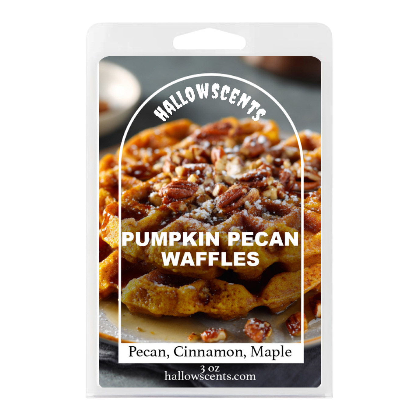 Packaging of Pumpkin Pecan Waffles with 'Hallowscents' branding
Horror Wax Bars. Horror Candles. Spooky Wax Bars. Horror Candles. Horror Bath and Body. Spooky bath and body. 