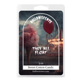 Hallowscents packaging with pink cotton candy cone and red balloon against a dark background. Horror Wax Bars. Spooky Wax Bars. Horror Bath and Body. Spooky Bath and Body. 