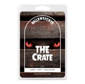 Packaging of Hallowscents 'The Crate' with wooden crate design and red eyes. Horror Wax Bars. Spooky Wax Bars. Horror Bath and Body